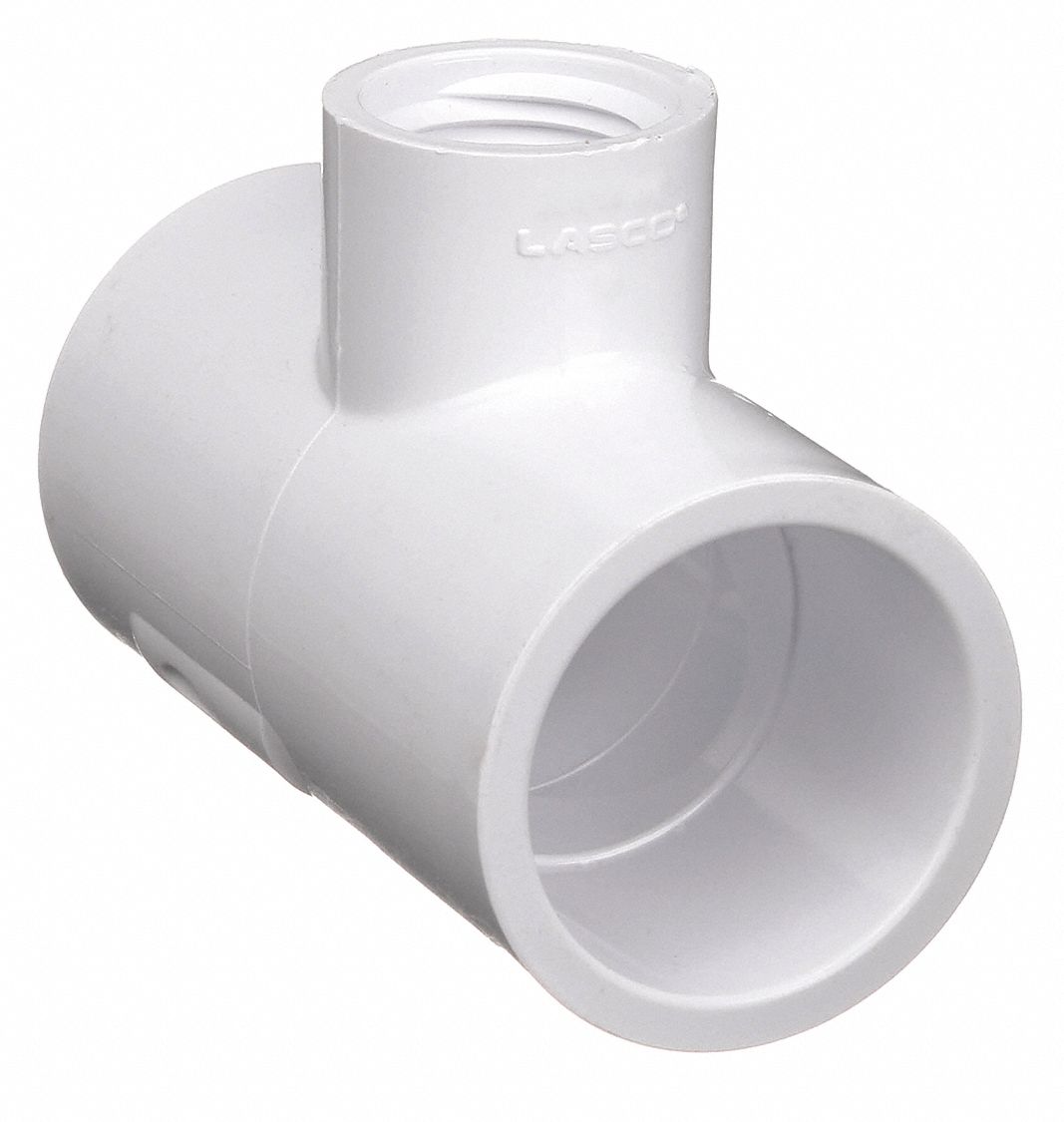 REDUCING TEE: 2½ IN X ½ IN X 2½ IN FITTING PIPE SIZE, SCHEDULE 40, 300 PSI, WHITE