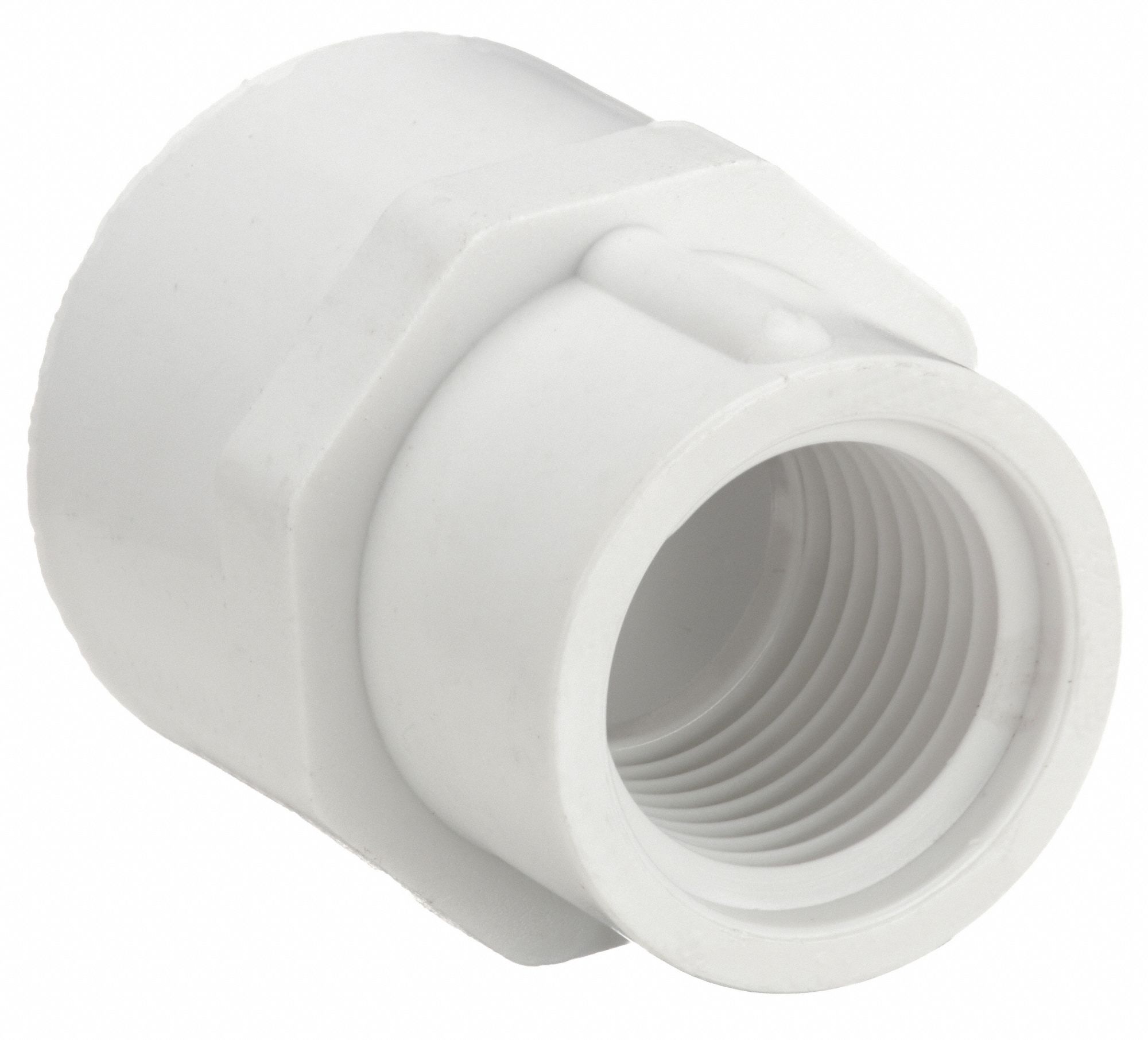 Pipe Adapter: Schedule 40, PVC, 1 in x 3/4 in Size, Socket x Threaded, Female x Female NPT, White