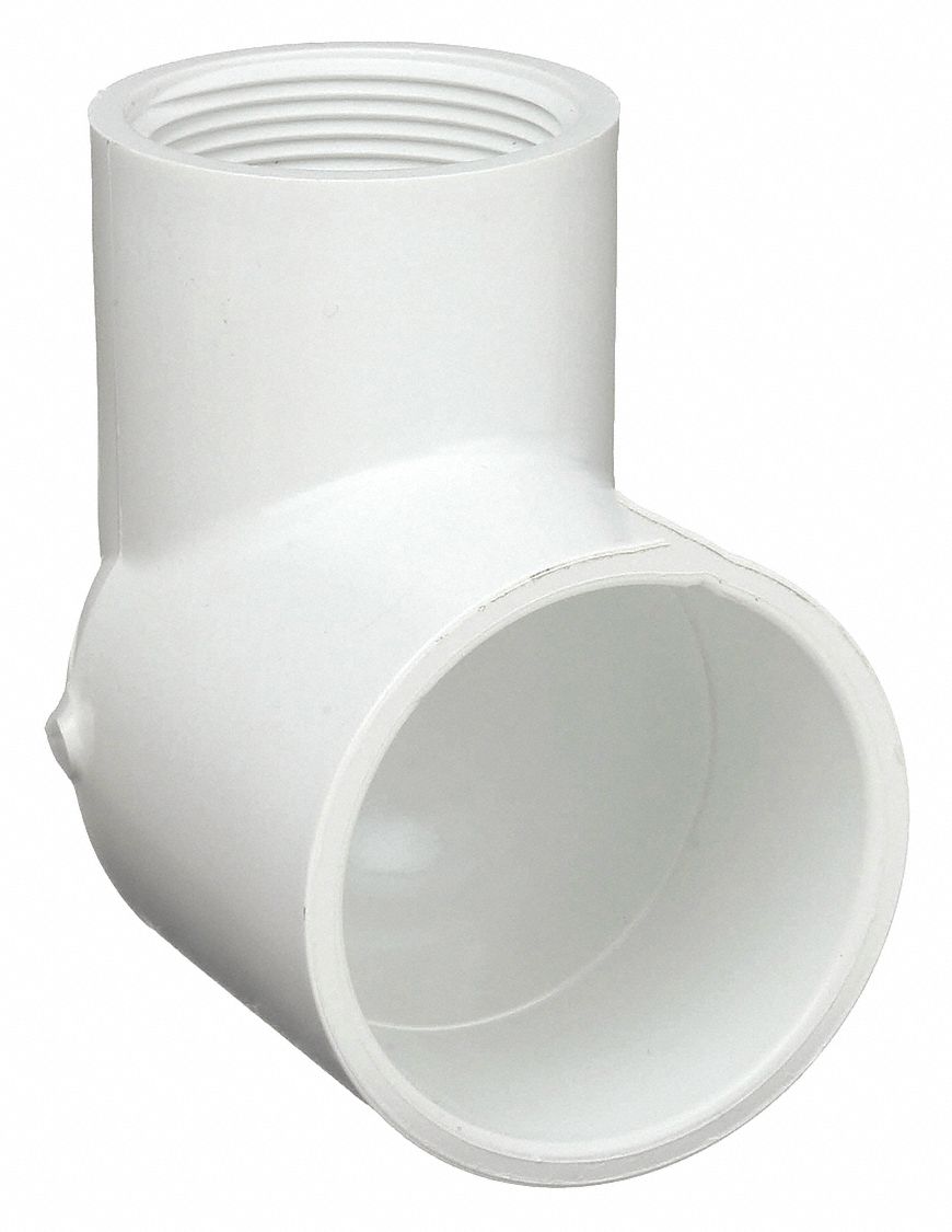 Pipe Elbow: Schedule 40, PVC, 1 1/2 in x 1 in Size, Socket x Threaded, Female x Female NPT, White