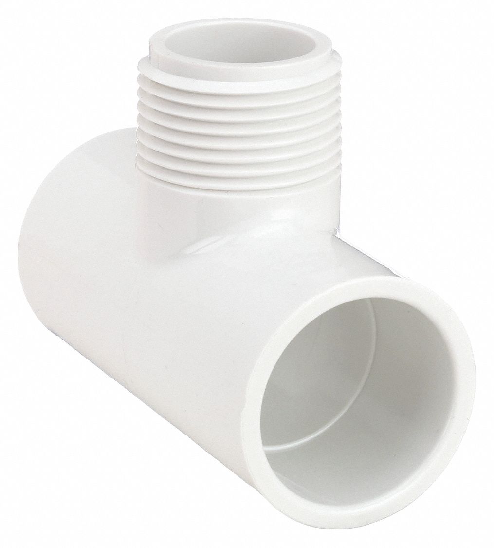 Tee Pipe Fitting: Tee, Schedule 40, PVC, 1 in x 1 in x 1 in Size, Socket x Socket x Threaded, White