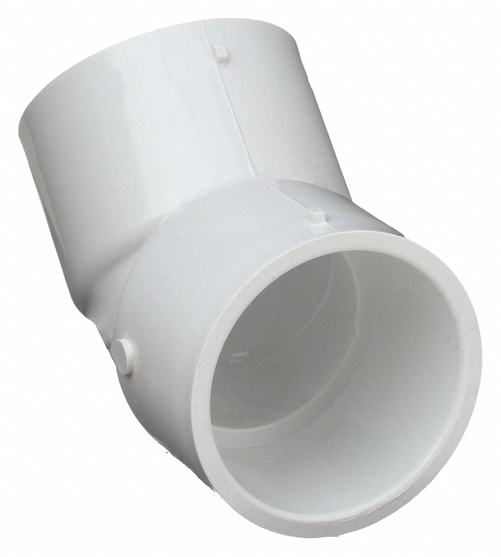 Pipe Elbow: 45° Elbow, Schedule 40, PVC, 8 in x 8 in Size, Socket x Socket, Female x Female, White