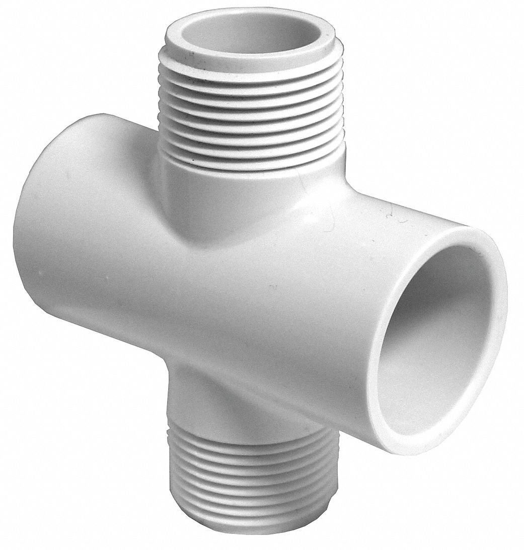 LASCO PVC Cross, Socket x MNPT, 1 in Pipe Size Pipe Fitting 22FM10