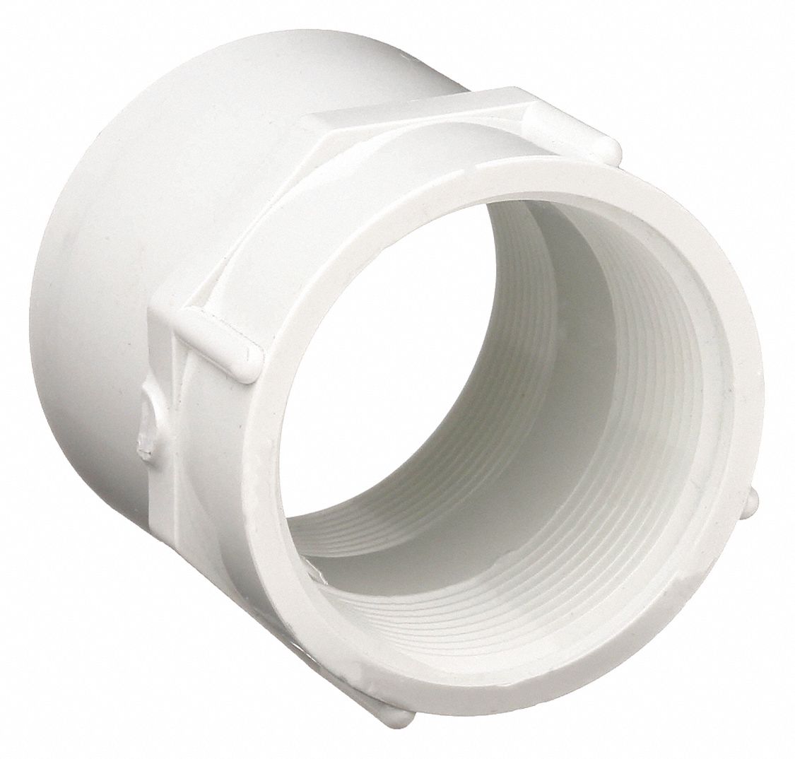 Pipe Coupling: Schedule 40, PVC, 2 in x 2 in Size, Threaded x Threaded, Female NPT x Female NPT