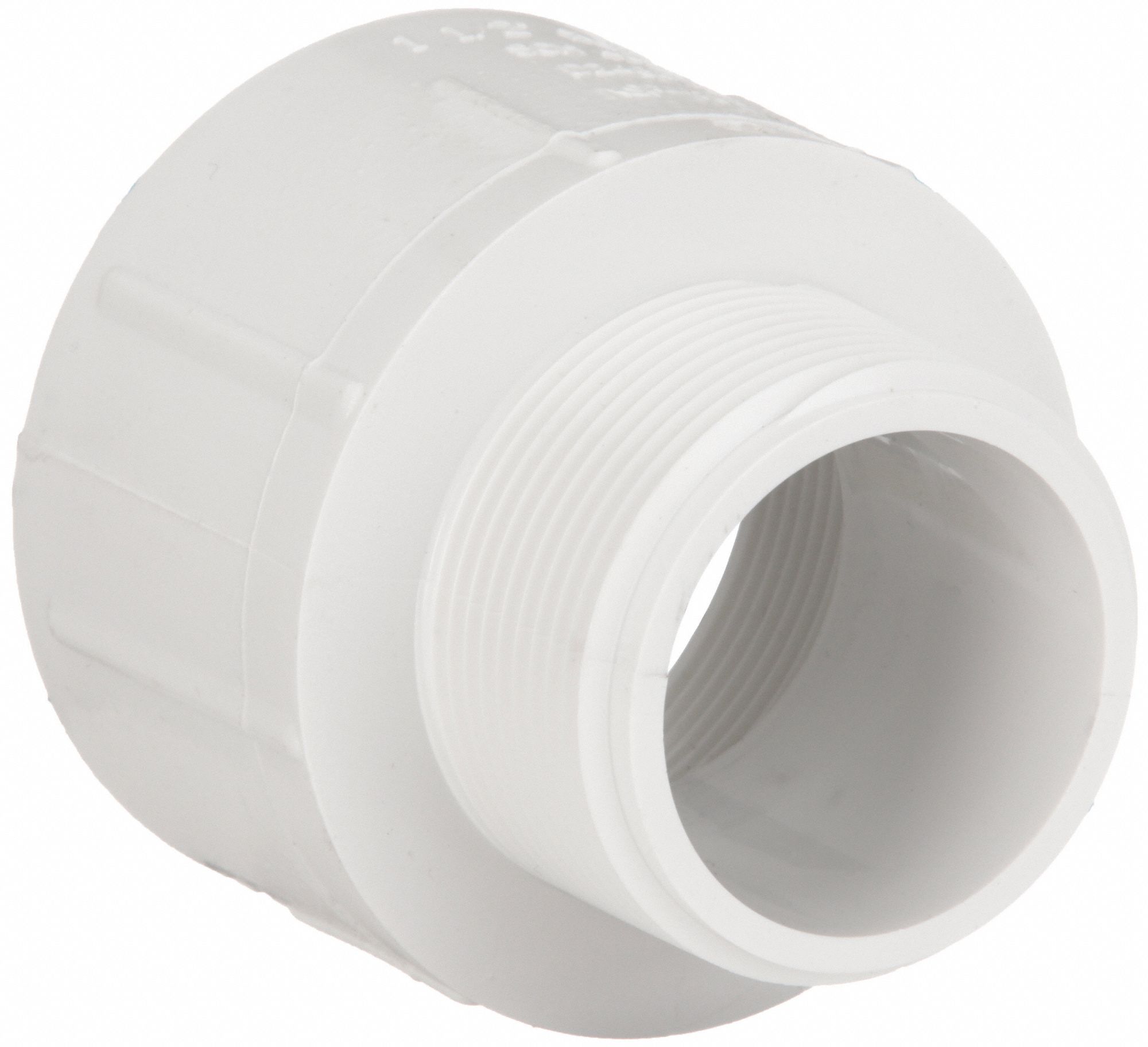 Pipe Straight: Schedule 40, PVC, 1 1/2 in x 2 in Size, Threaded x Threaded, Male NPT x Female NPT