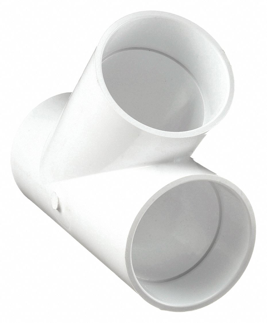 Wye Pipe Fitting: Schedule 40, PVC, 4 in x 4 in x 4 in Size, Socket x Socket x Socket, White, 140°F