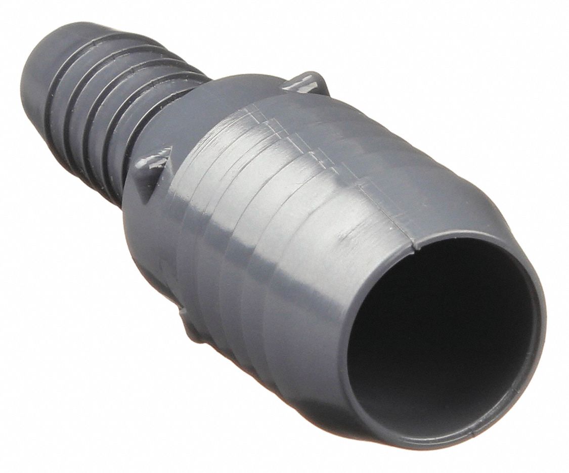 REDUCING COUPLING: ¾ IN X ½ IN FITTING, MALE INSERT X MALE INSERT, 200 PSI, GREY