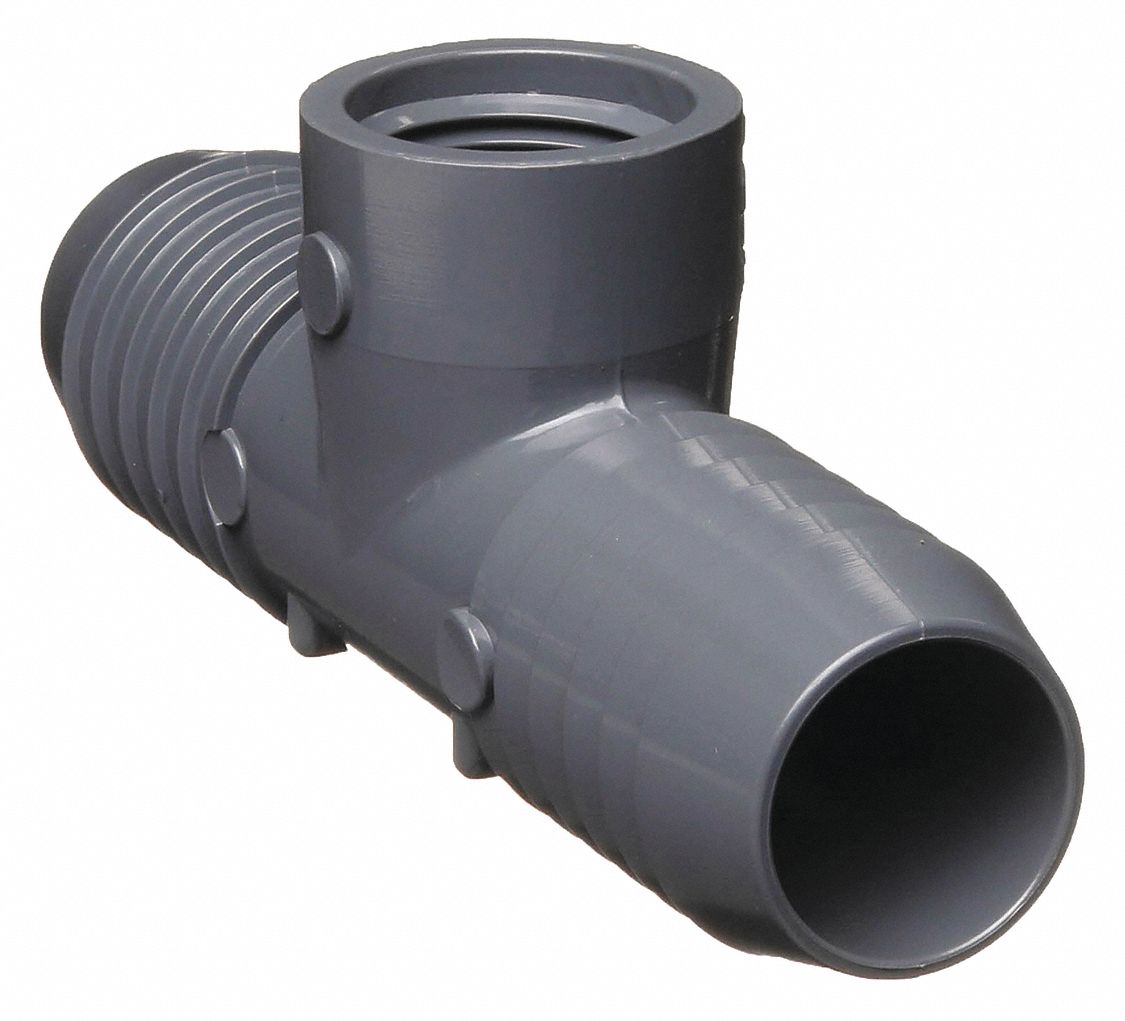 REDUCING ADAPTER TEE: 1 IN X 1 IN X ½ IN FITTING, MALE INSERT X MALE INSERT X FEMALE NPT