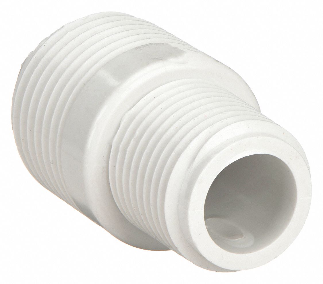 Garden Hose Adapter: 3/4 in x 1/2 in Fitting Size, Male x Male, Rigid, 1 3/4 in Overall Lg