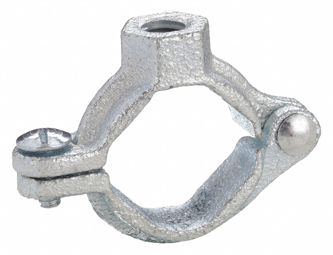 SPLIT-RING HANGER: SWIVEL LOOP, ELECTRO-GALVANIZED IRON, FOR ¾ IN PIPE, 180 LB CAPACITY