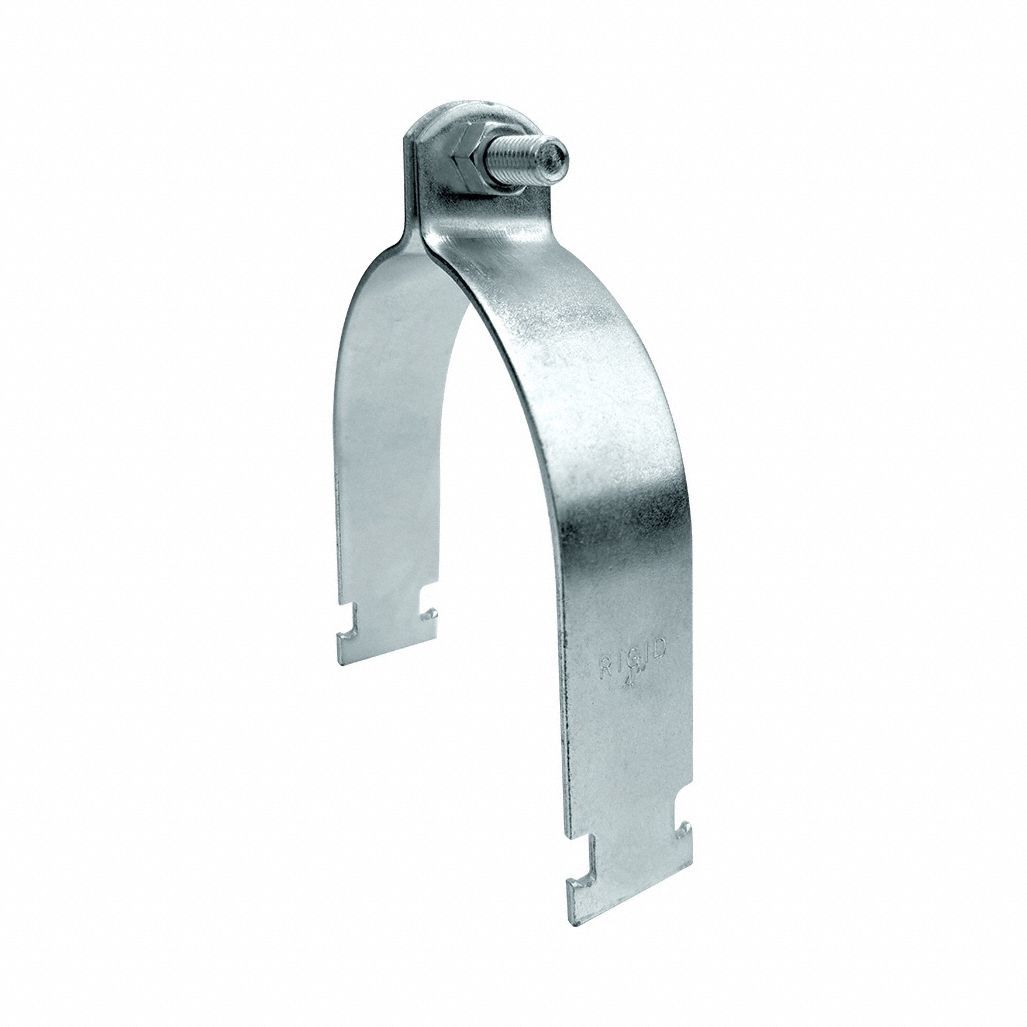 Strut Pipe Clamp: Galvanized Steel, For 4 in Pipe, For 4 1/8 in Max. OD, 5/8 in Overall Ht