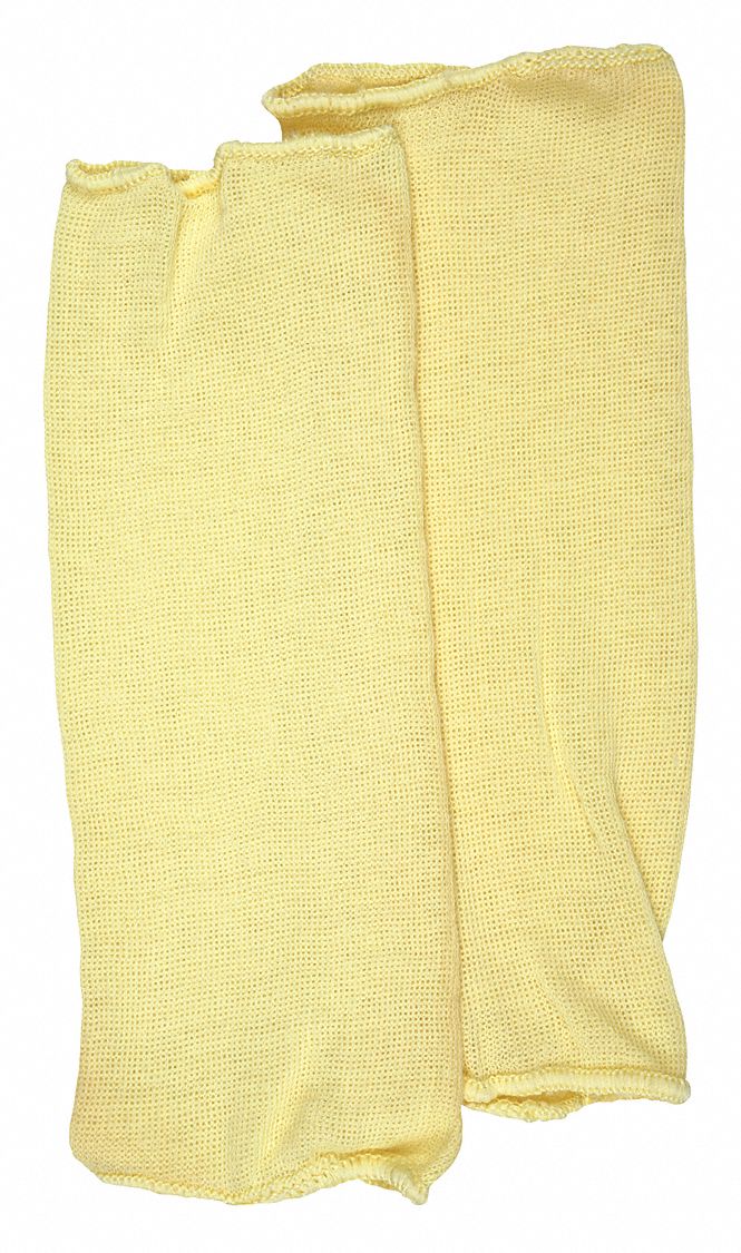 SLEEVE, CUT RESISTANT, BAR TACK, SINGLE PLY, YELLOW, 10 IN, KEVLAR