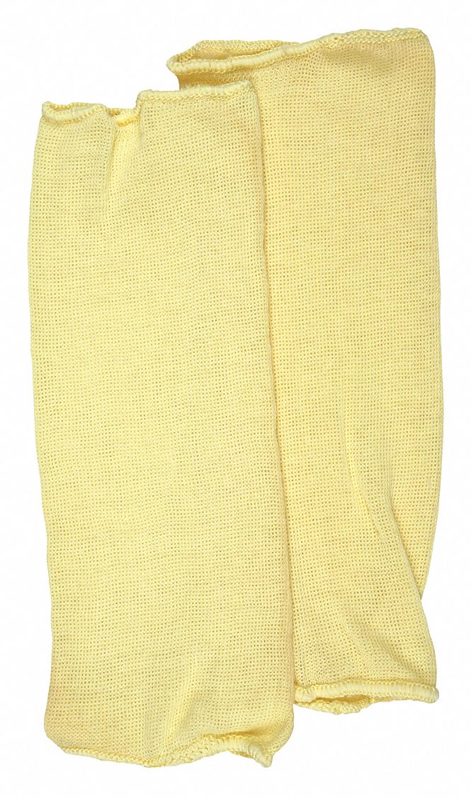 SLEEVE, CUT RESISTANT, BAR TACK, SINGLE PLY, YELLOW, 10 IN, KEVLAR