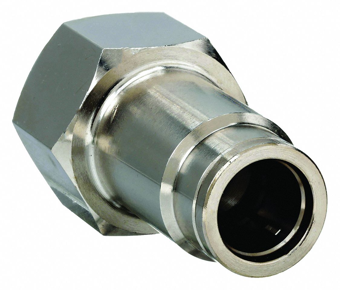 FEMALE ADAPTER: NICKEL PLATED BRASS, PUSH-TO-CONNECT X FNPT, FOR ⅛ IN TUBE OD, ⅛ IN PIPE