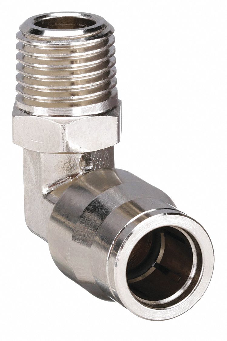 MALE ELBOW: NICKEL PLATED BRASS, PUSH-TO-CONNECT X MNPT, FOR ⅜ IN TUBE OD, ⅜ IN PIPE