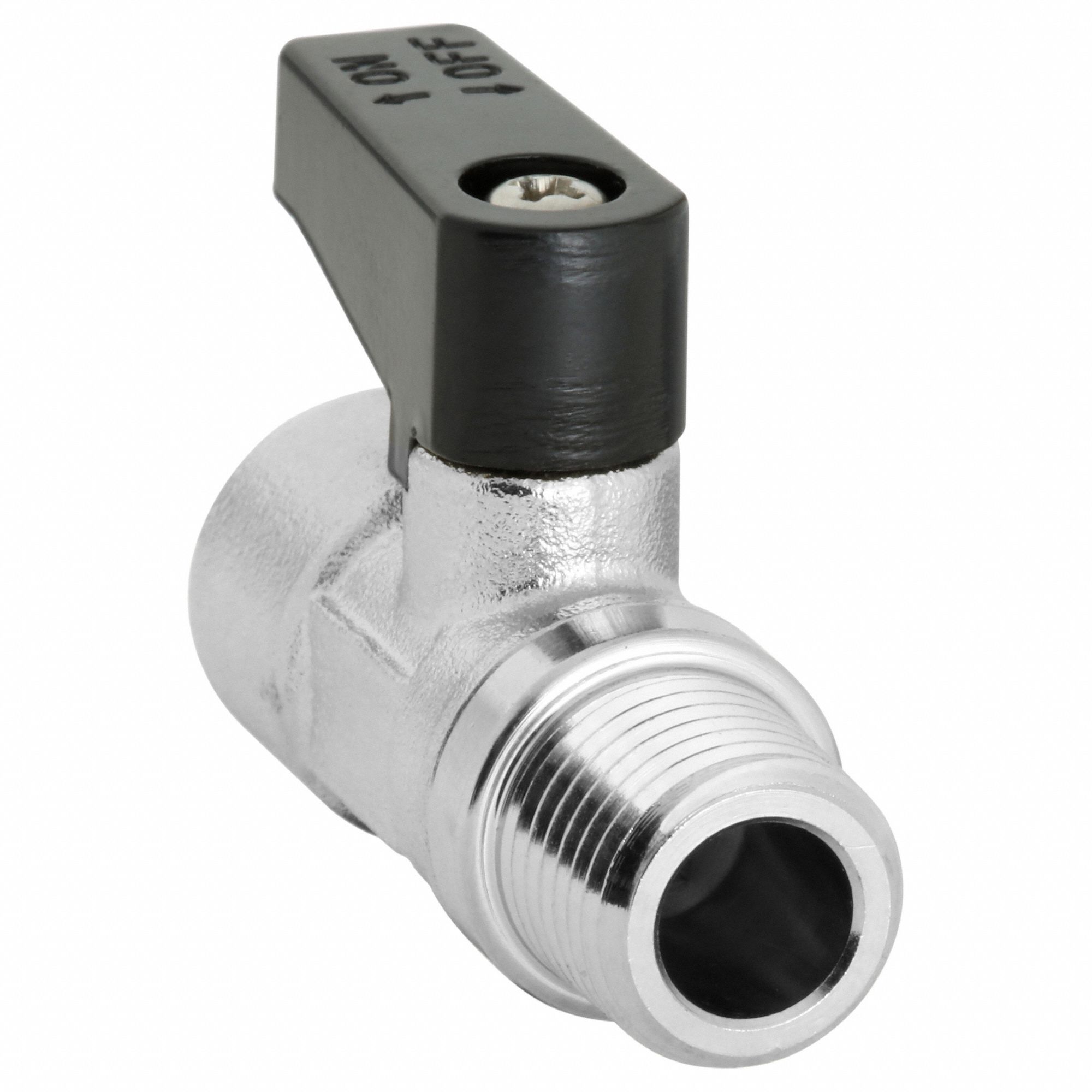 Manual Two-Way Ball Valve: 1/4 in, Nickel-Plated Brass, Straight, MNPT x FNPT, Lever