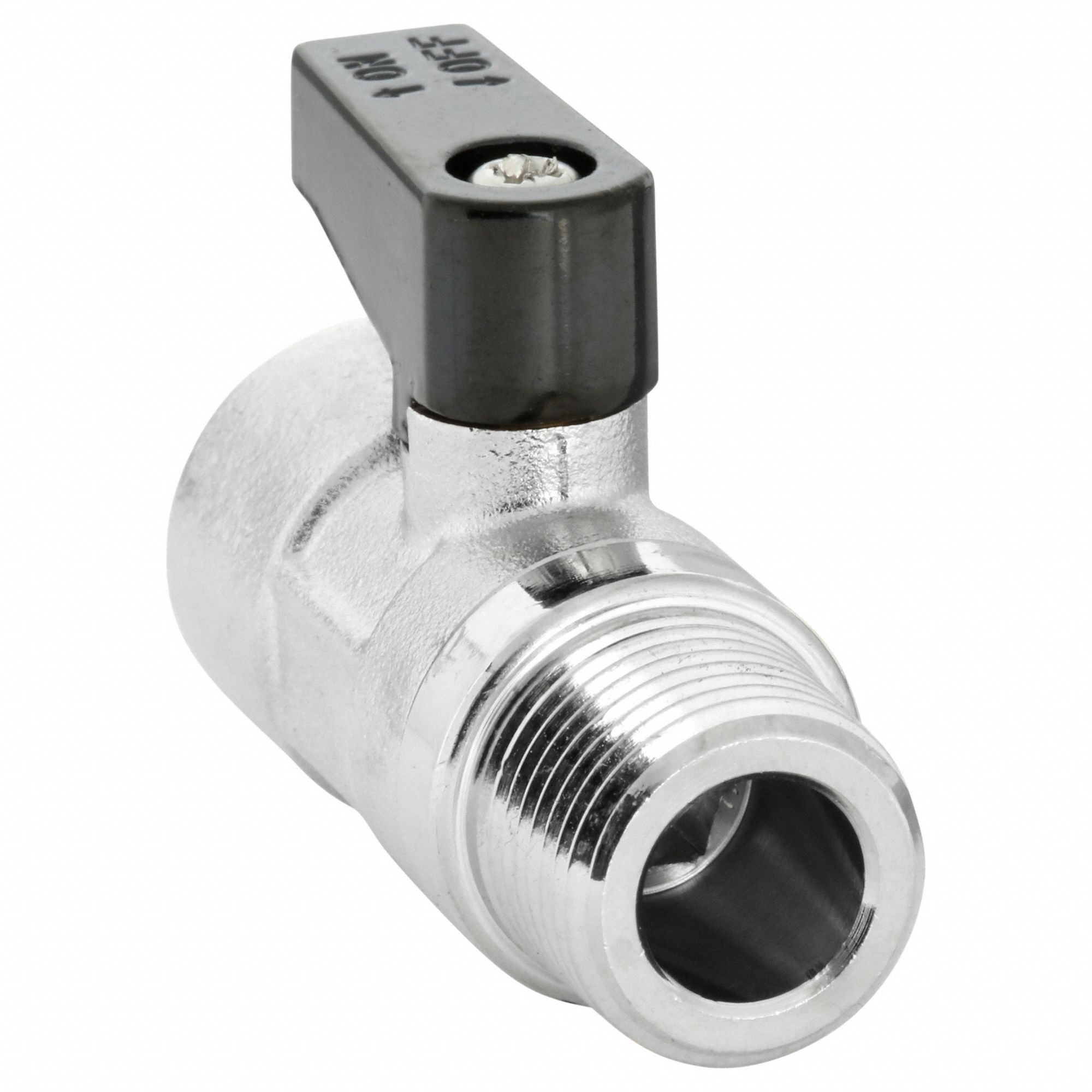 Manual Two-Way Ball Valve: 3/8 in, Nickel-Plated Brass, Straight, MNPT x FNPT, Lever