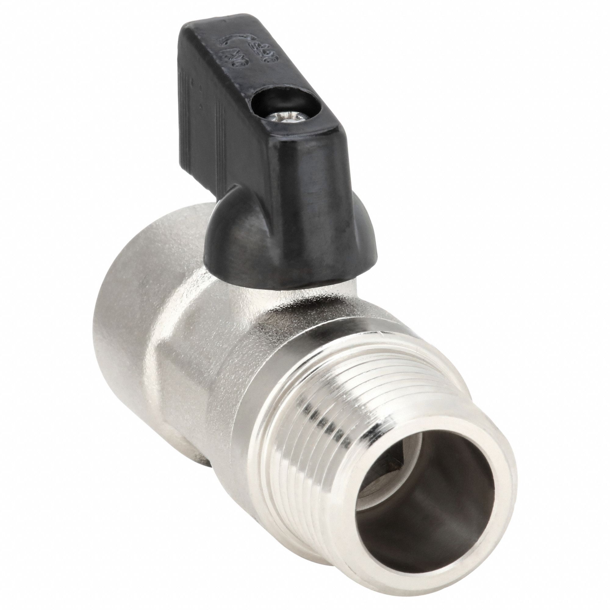 Manual Two-Way Ball Valve: 1/2 in, Nickel-Plated Brass, Straight, MNPT x FNPT, Lever