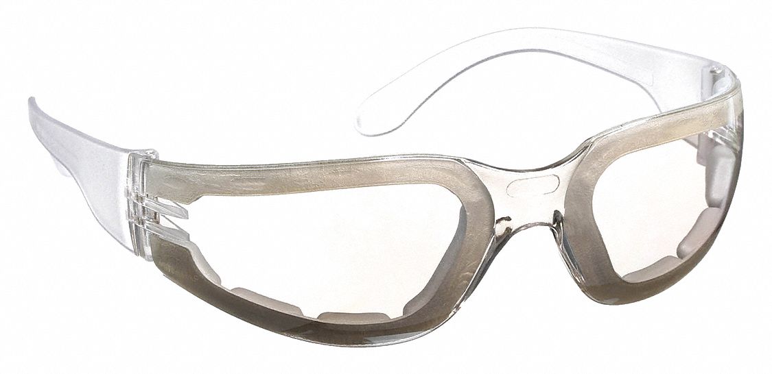 Safety Glasses: Light Gray Lens Color, Full-Frame, Anti-Fog, Clear Frame Color