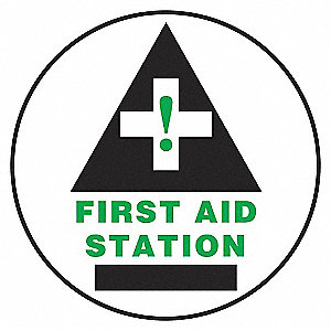 FLOOR SIGN,FIRST AID,17 DIA.