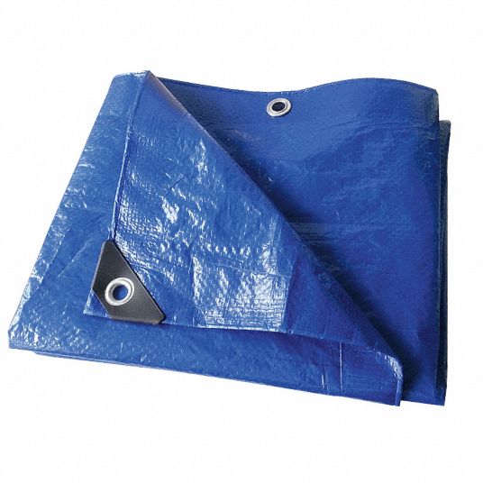 GRAINGER APPROVED 3.2 mil Polyethylene Waterproof Tarp, Blue, 11 ft 4 in x 15 ft 6 in Finished