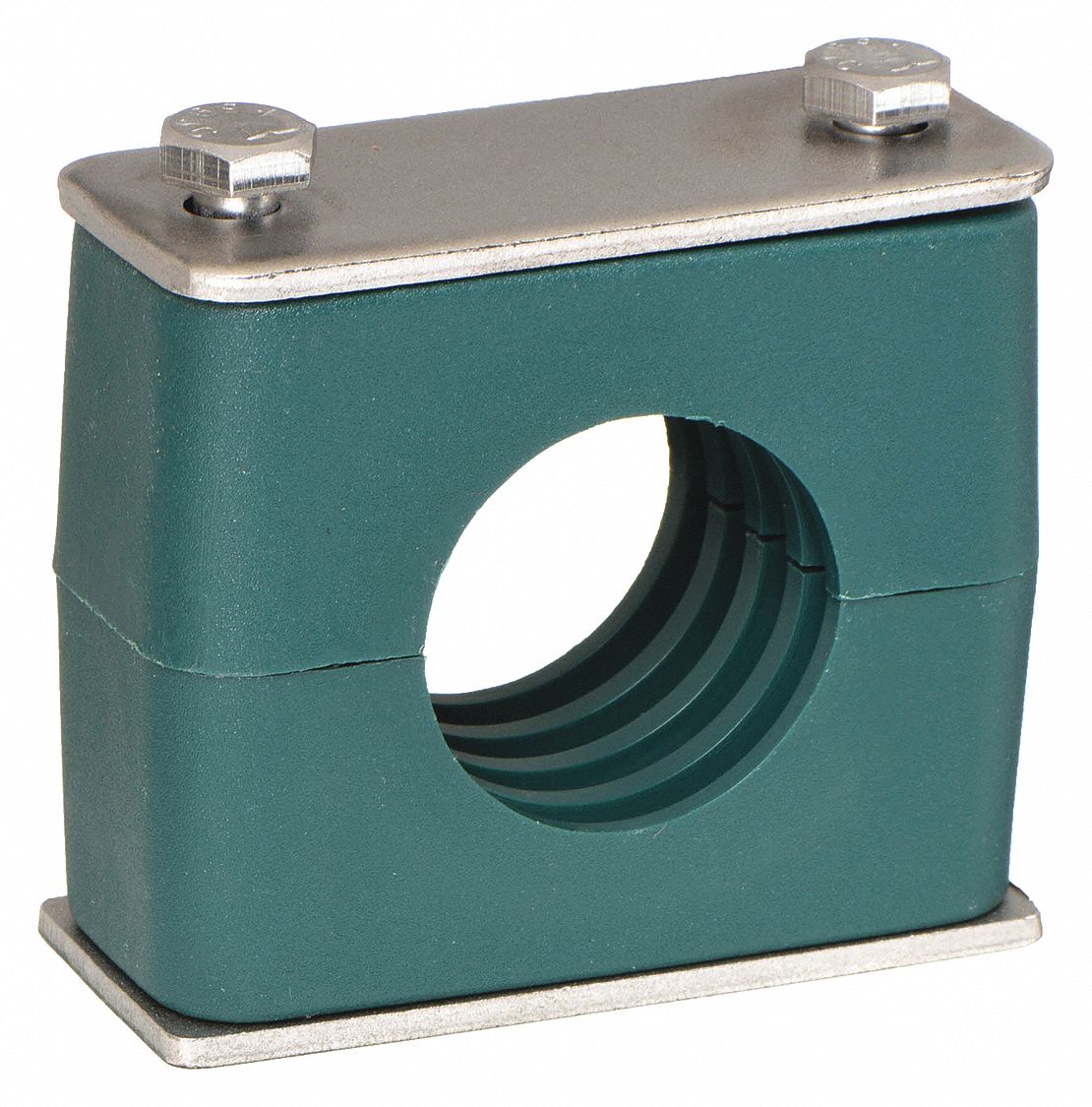 VIBRATION-DAMPENING BETA CLAMP: RIBBED BORE, 304 SS CLAMP, PP CUSHION