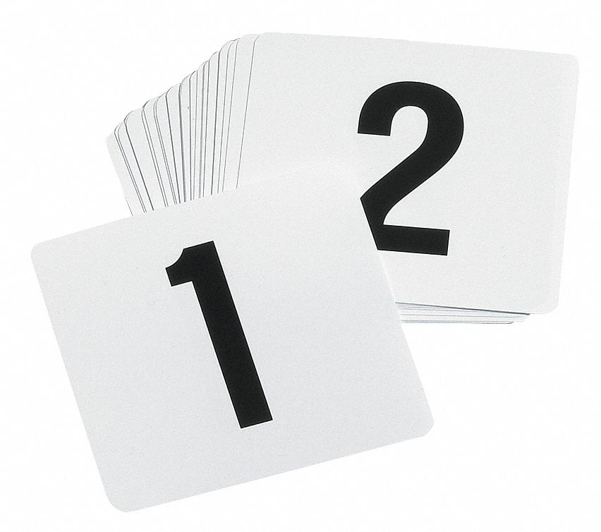TABLECRAFT PRODUCTS COMPANY, 4 in Lg, 3 3/4 in Wd, Number Card Set, 1 ...