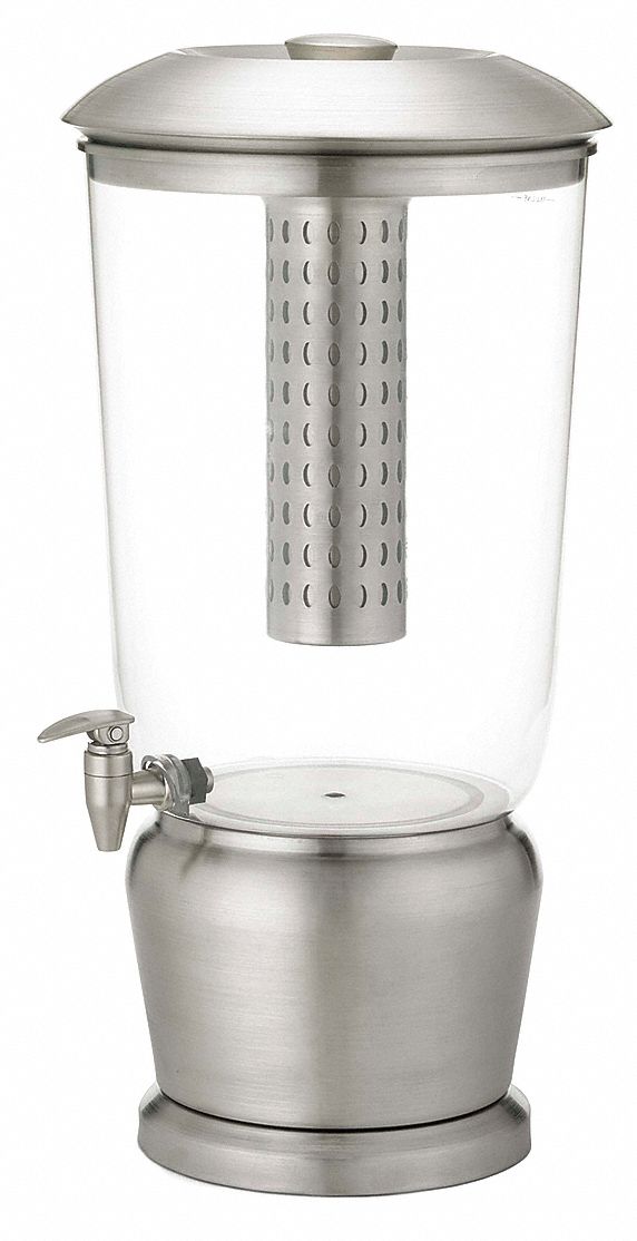 Beverage Dispenser, Round Stainless Steel, 2gal