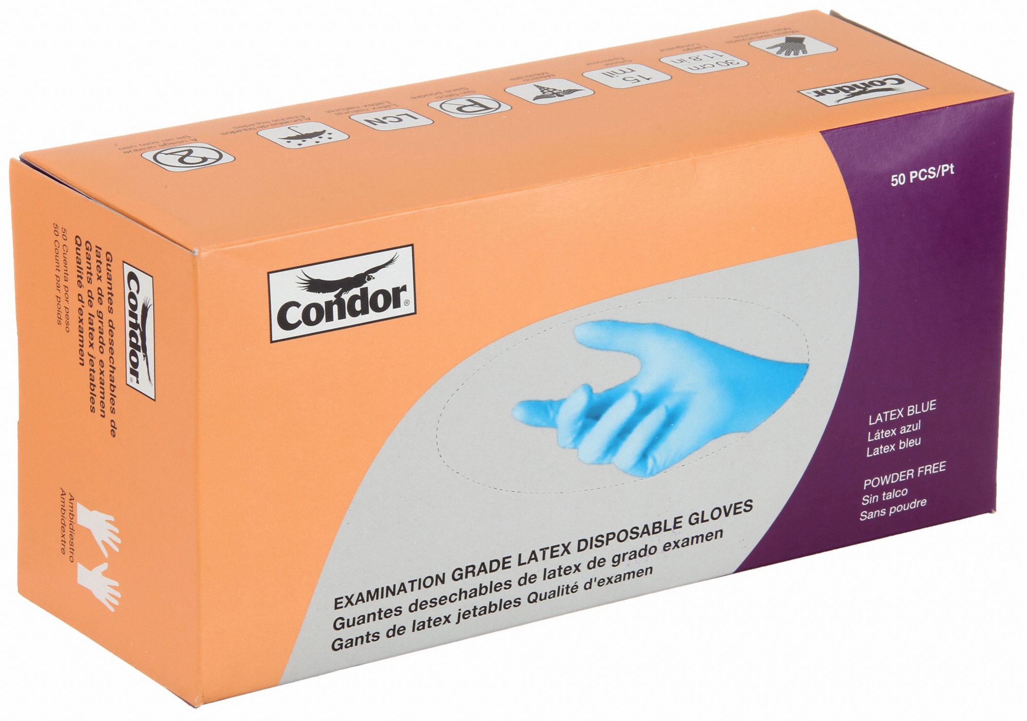 CONDOR Disposable Gloves, Latex, S, Blue, PK50 48UN6548UN65 Grainger