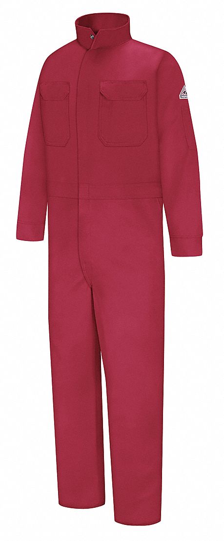 MEN'S COVERALLS, 11 CAL/SQ CM ATPV, L, 44 IN CHEST, RED, ZIPPER, FLAME-RESISTANT 9 OZ