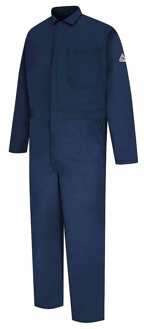 MEN'S COVERALLS, 11 CAL/SQ CM ATPV, 5XL, 64 IN CHEST, BLUE, ZIPPER, COTTON