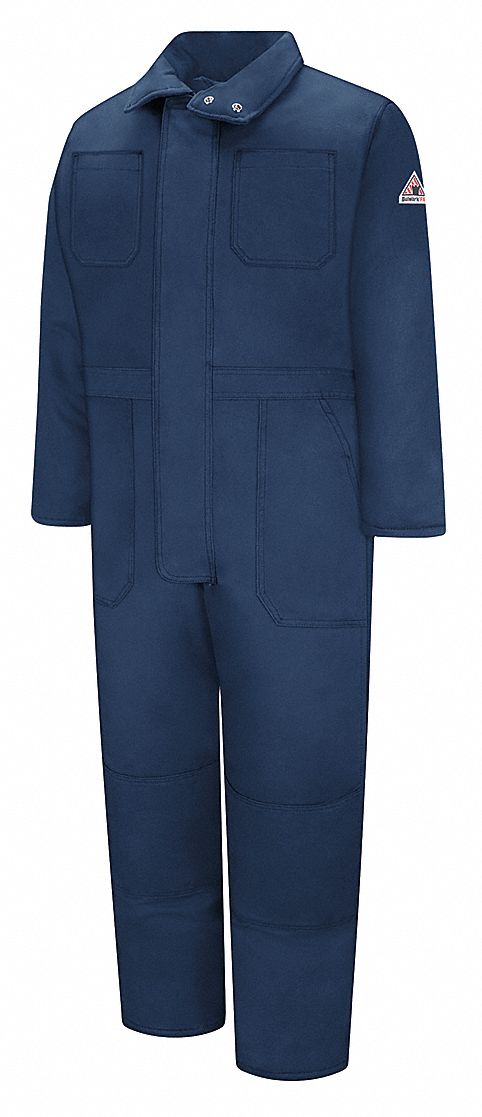 Coverall: 36 cal/sq cm ATPV, Men's, 2XL, Regular, 52 in Max. Chest Size, Navy, Zipper