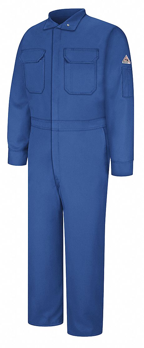 MEN'S COVERALLS, 5.2 CAL/SQ CM ATPV, 3XL, TALL, 57 IN CHEST, BLUE, ZIPPER, NOMEX IIIA