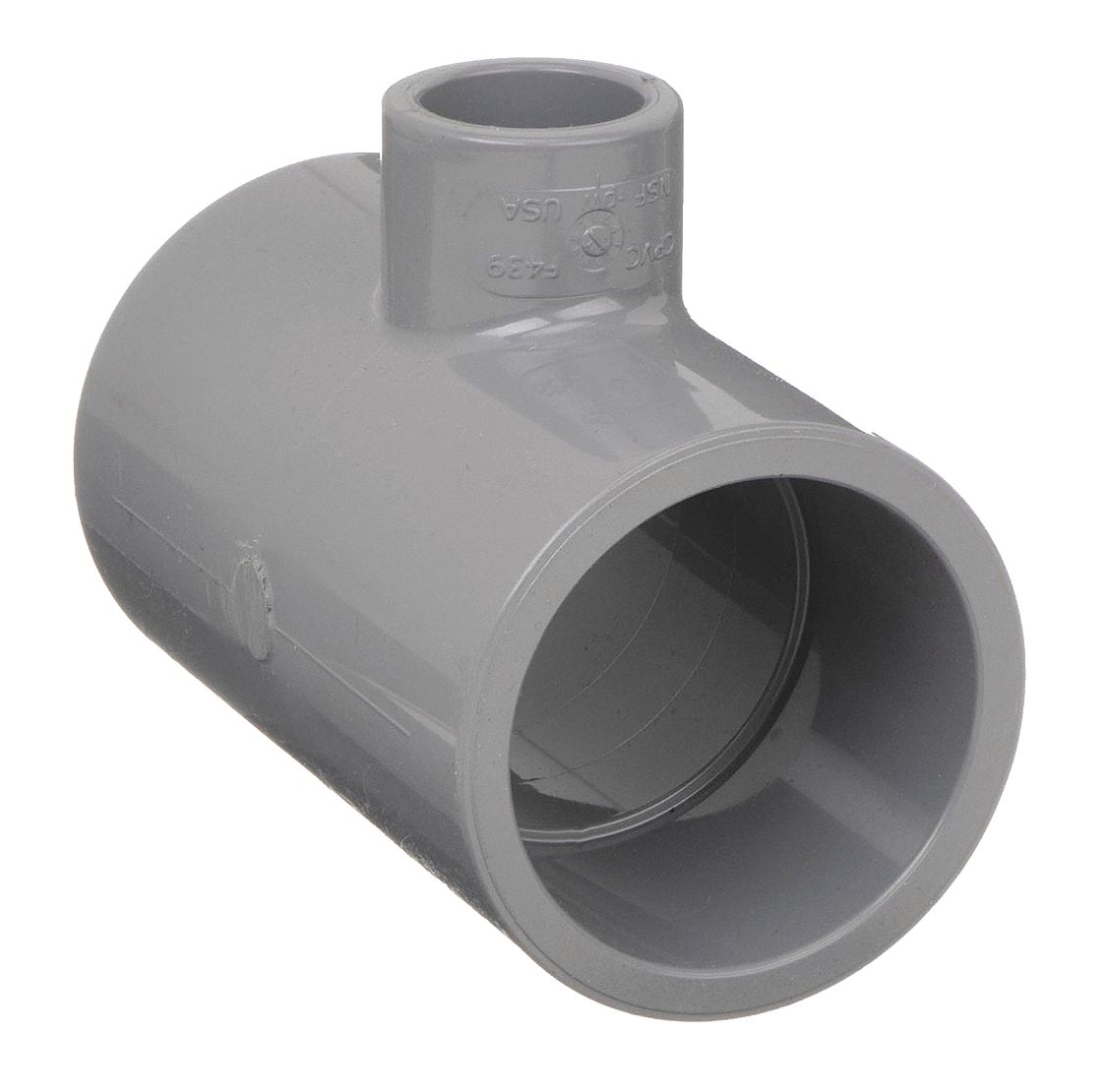 Tee Pipe Fitting: Schedule 80, CPVC, Tee, 1 1/2 in x 1/2 in x 1 1/2 in Fitting Pipe Size, Gray