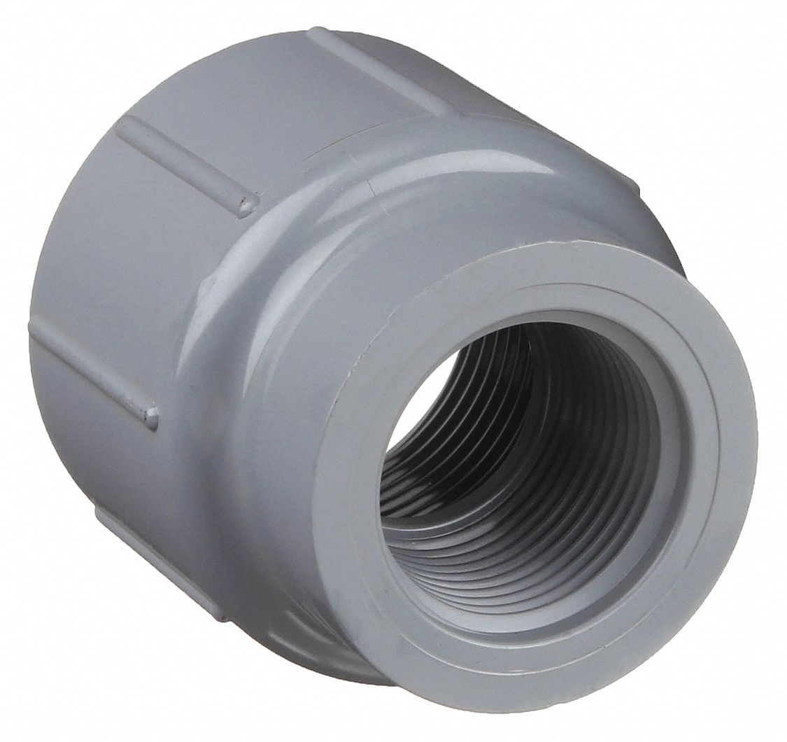 REDUCING COUPLING: ½ IN X ⅜ IN FITTING, SCHEDULE 80, FEMALE NPT X FEMALE NPT, GREY