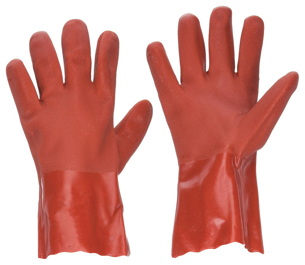 CHEMICAL RESISTANT GLOVES, 12 IN LENGTH, GRAIN, L, BROWN/RED, GEN PURPOSE