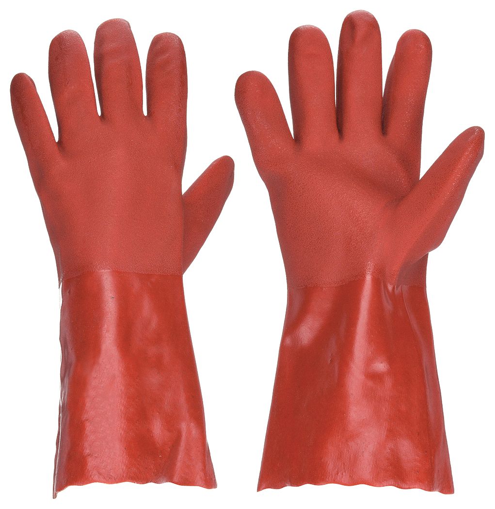 CHEMICAL RESISTANT GLOVES, 14 IN LENGTH, GRAIN, L, BROWN/RED, GEN PURPOSE