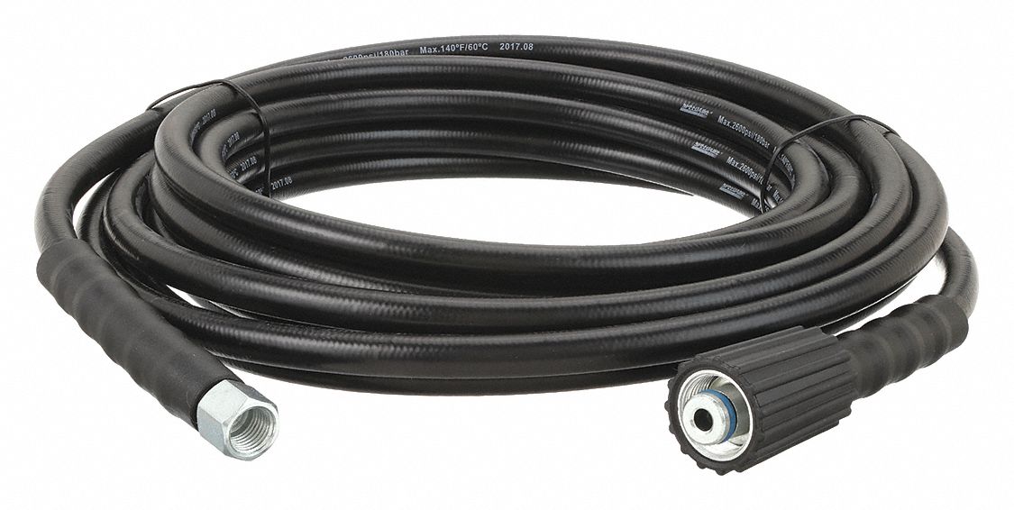 PRESSURE WASHER HOSE, ¼ IN ID, 25 FT L, PVC, BLACK, ¼ IN X M22 FITTING, FNPT X F METRIC