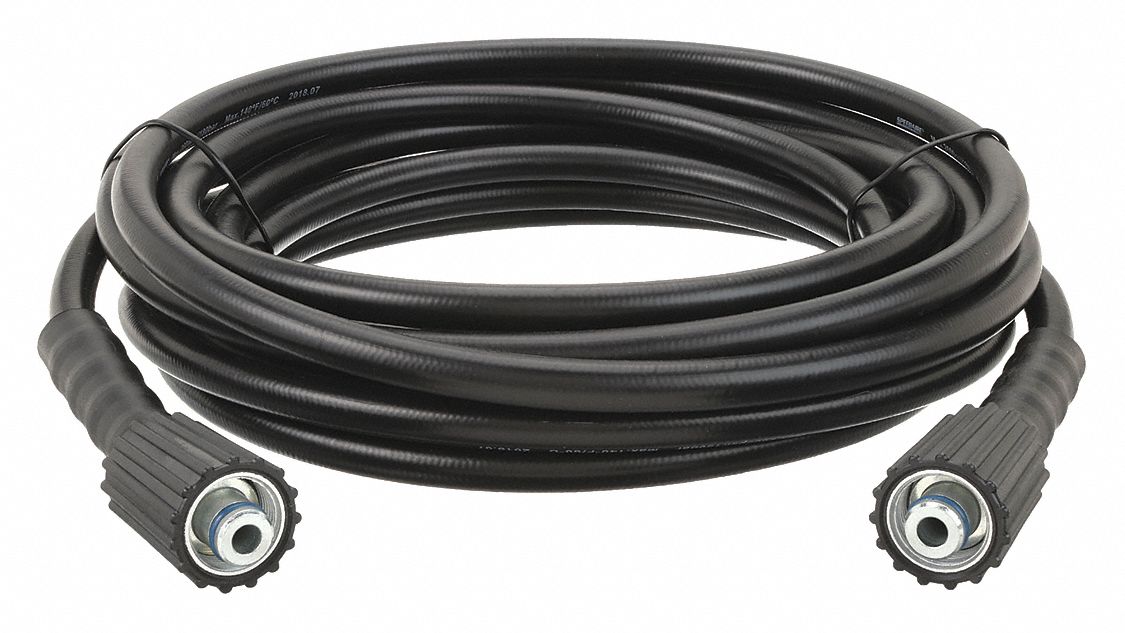 PRESSURE WASHER HOSE, ¼ IN ID, 25 FT L, PVC, BLACK, M22 FEMALE X M22 FEMALE FITTING SIZE