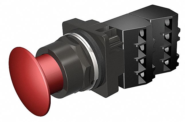 Mushroom Head Push Button: Non-Illuminated, Mushroom Head Profile, Metallic, 30 mm, 2NC