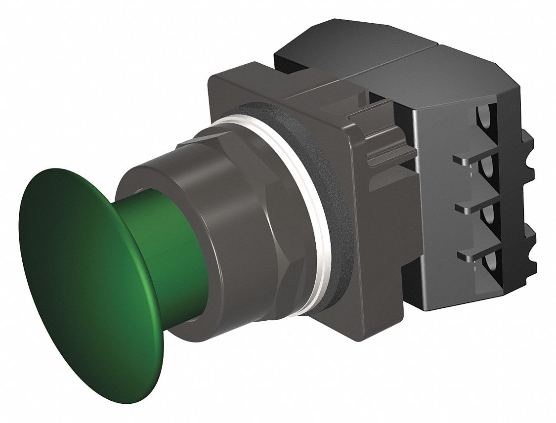 Mushroom Head Push Button: Non-Illuminated, Mushroom Head Profile, Metallic, 30 mm, 2NC