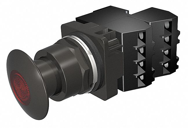 Mushroom Head Push Button: Illuminated, Mushroom Head Profile, Metallic, 30 mm, 2NC