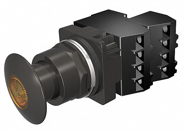 MushroomPushButtn, FulVolt, Amber, 2NC