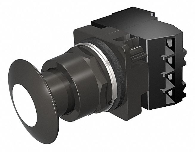 MushroomPushButtn, FulVolt, Wht, 1NO/1NC