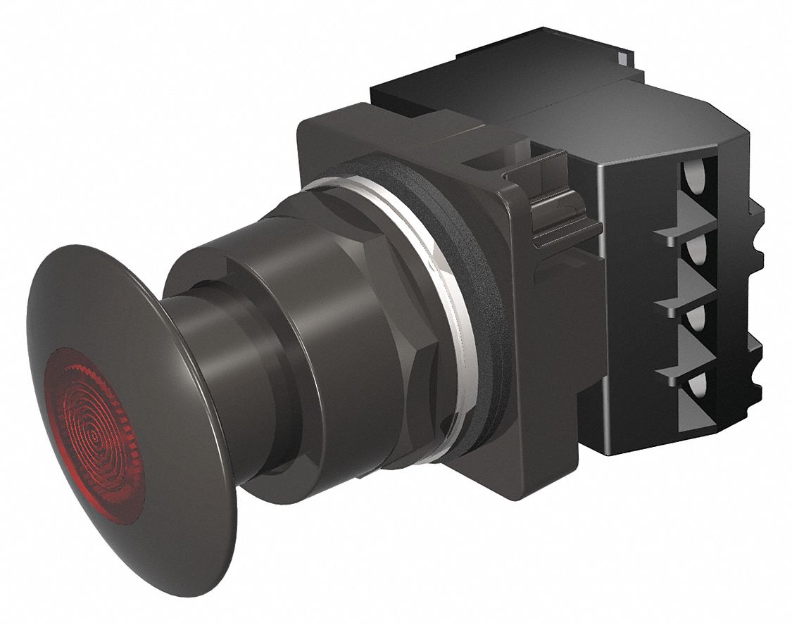 MushroomPushButtn, Transfmr, Red, 1NO/1NC