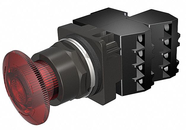 MushroomPushButtn, Illum, FullVolt, Red, 2NC