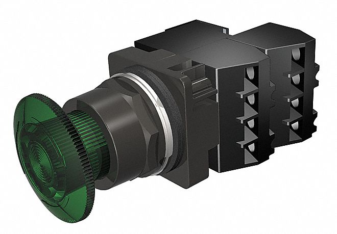 MushroomPushButtn, Illum, FullVolt, Grn, 2NC