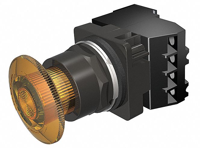 Mushroom Head Push Button: Illuminated, Mushroom Head Profile, Non-Metallic, 30 mm, 1NO/1NC