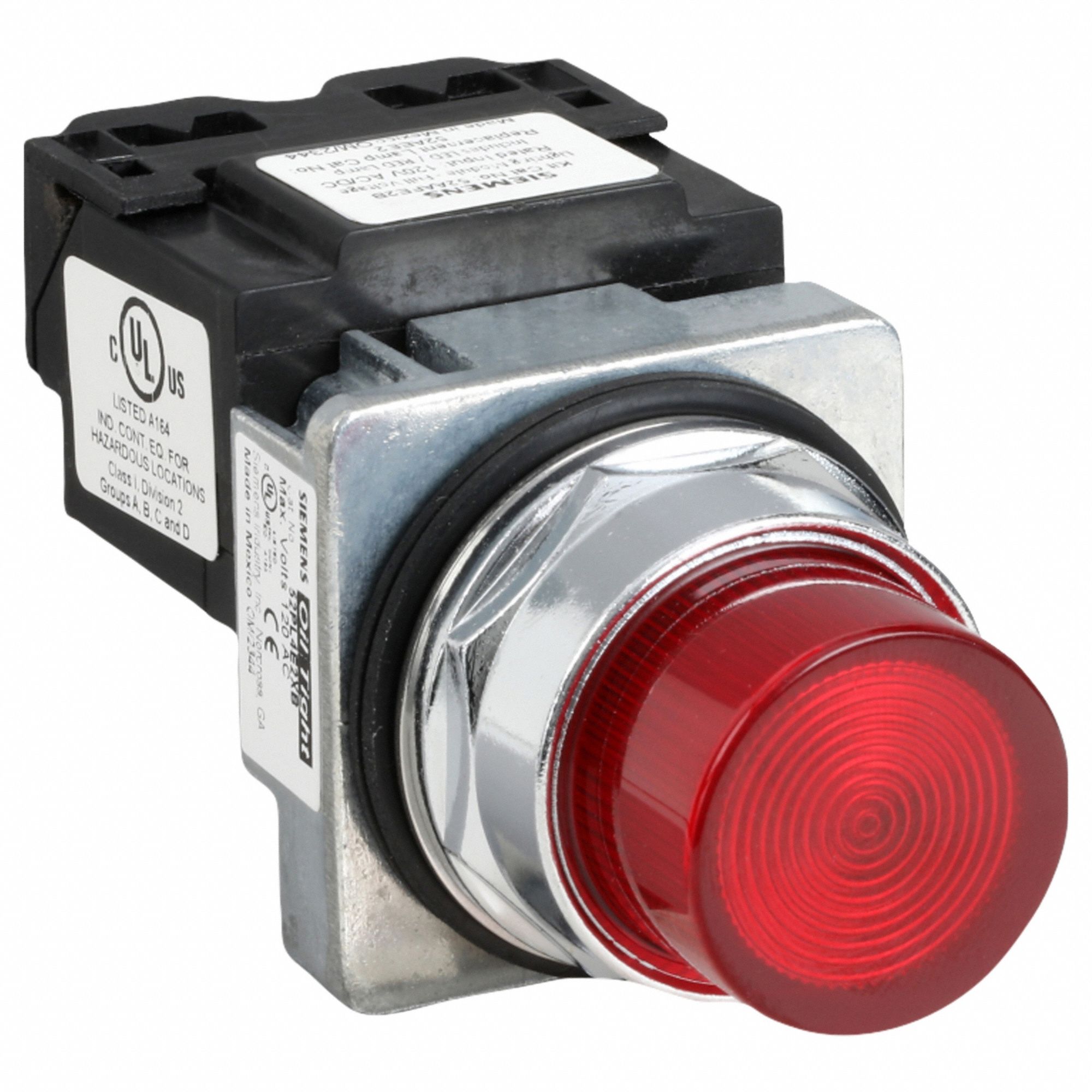 Pilot Light: 30 mm Panel Mounting Size, Red, LED, 120 V AC/DC Max Volt Rating (Supply)