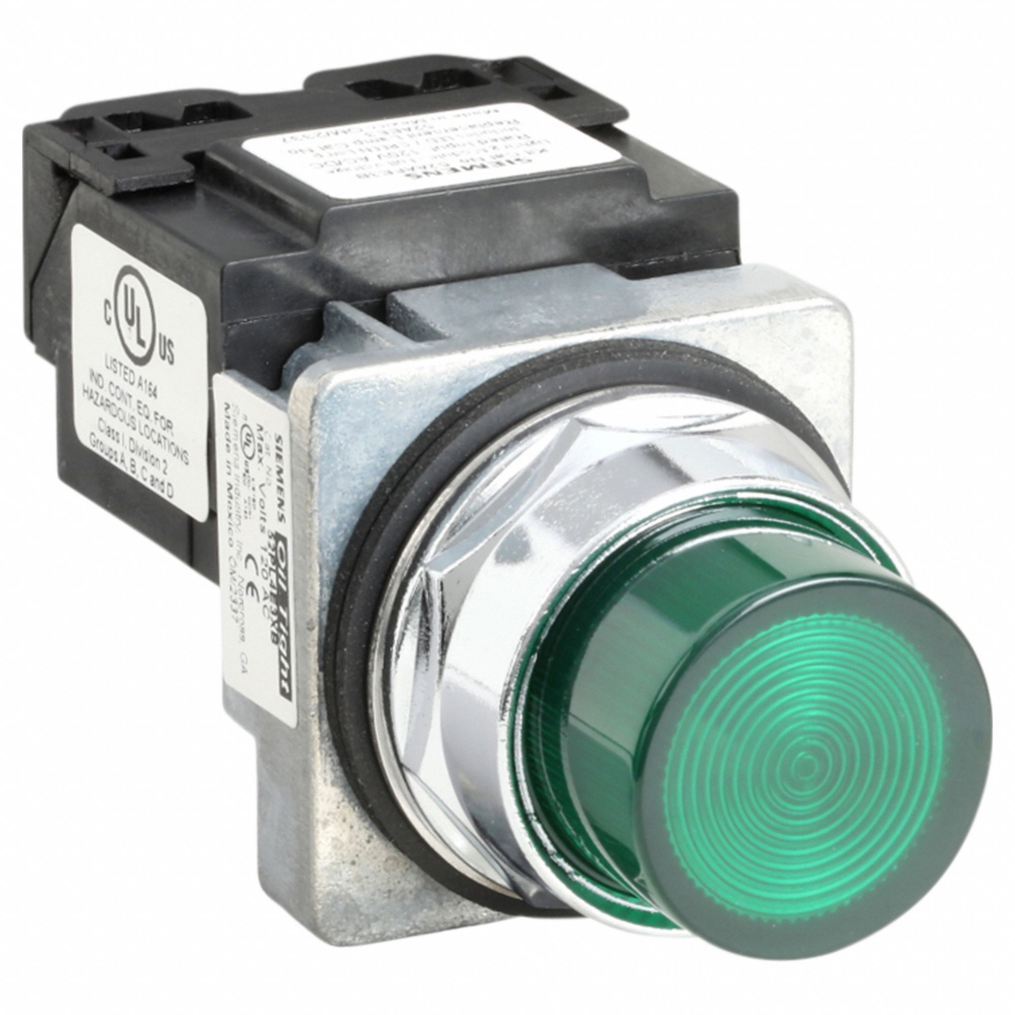 Pilot Light: 30 mm Panel Mounting Size, Green, LED, 120 V AC/DC Max Volt Rating (Supply)