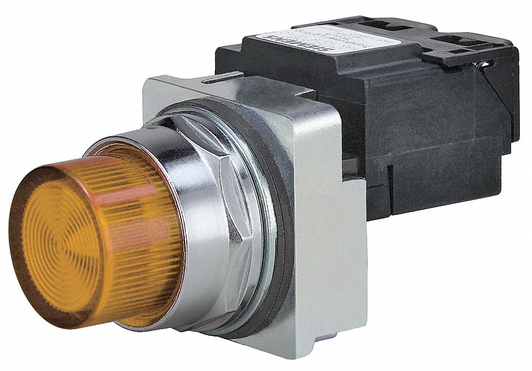 Pilot Light: 30 mm Panel Mounting Size, Amber, Incandescent, Class 52 Series